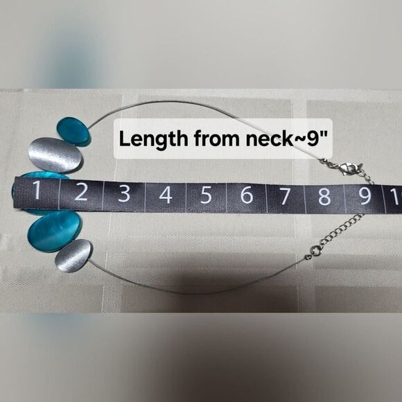 Culture Mix Necklace Wire & Teardrop Pendants Teal Silver Lobster Clasp 20 in - Picture 9 of 9